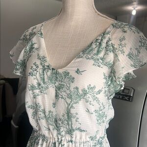 White and Green Floral Dress
